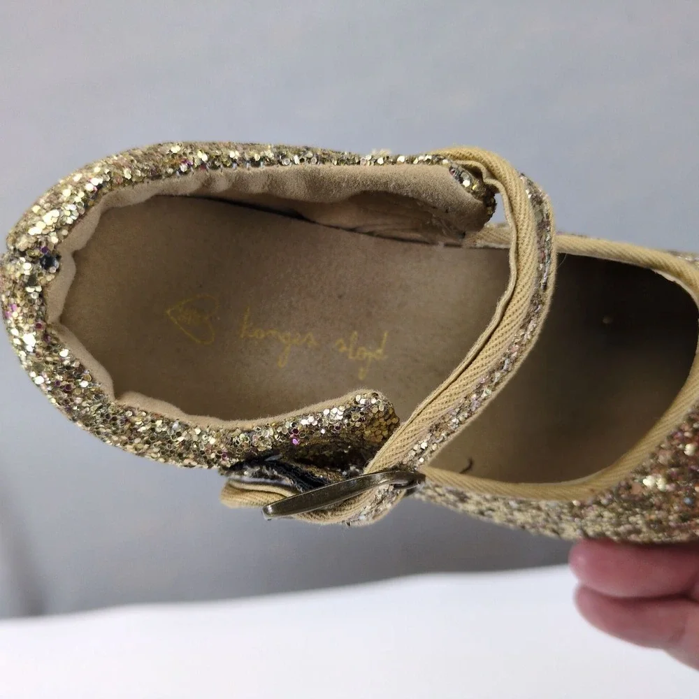 Konges Slojd Minnie Coeur Gold Glitter Mary Jane Shoes Little Girls US 8.5-9.5
